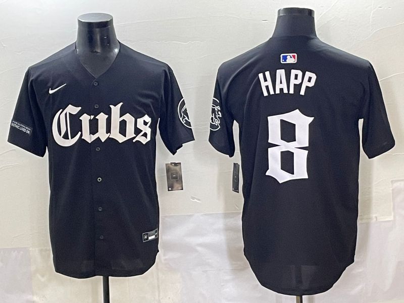 Men 2025 Chicago Cubs #8 Happ Black Five generations Joint Name Nike MLB Jersey style 14